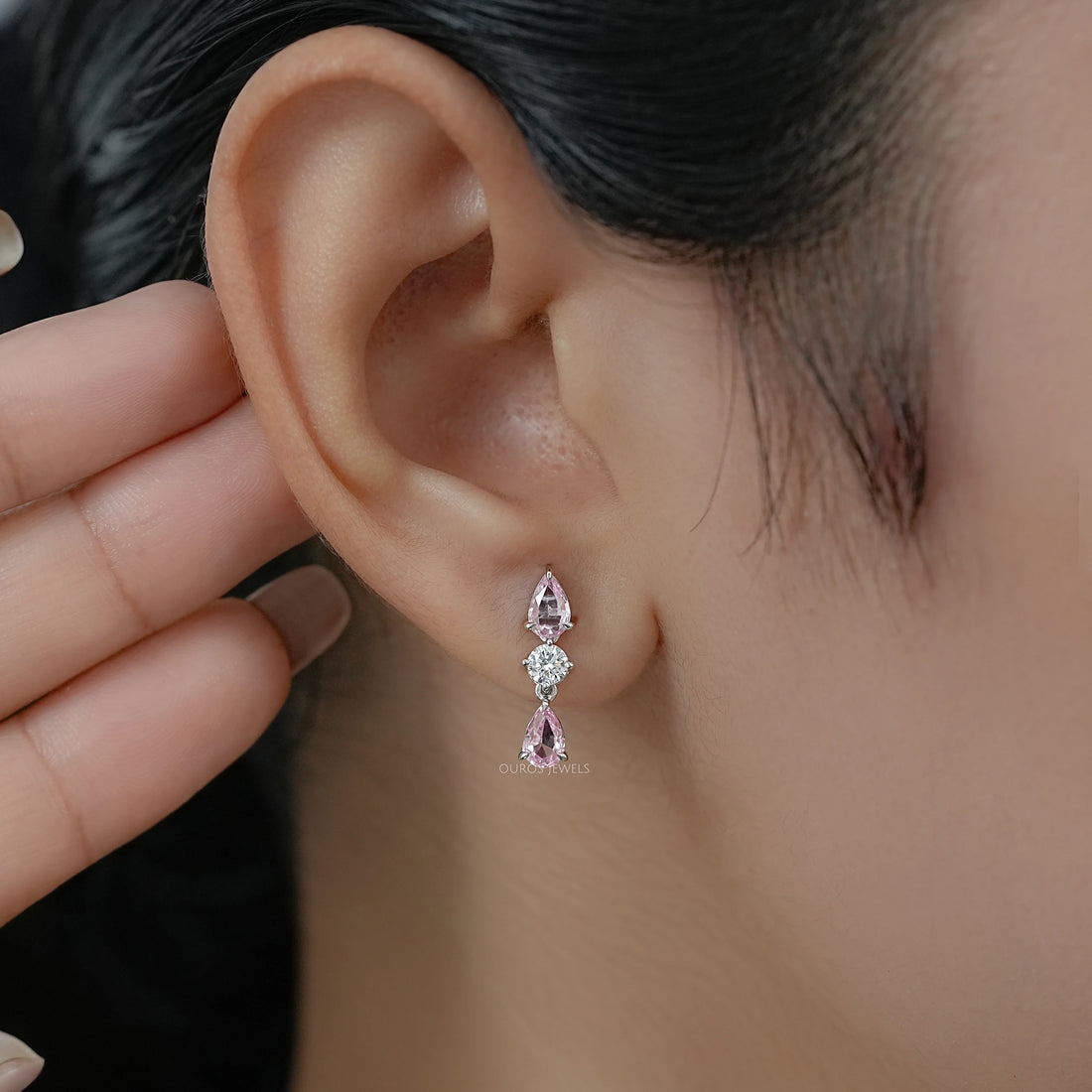 Padparadscha Pear Gemstone Drop Earrings Earring