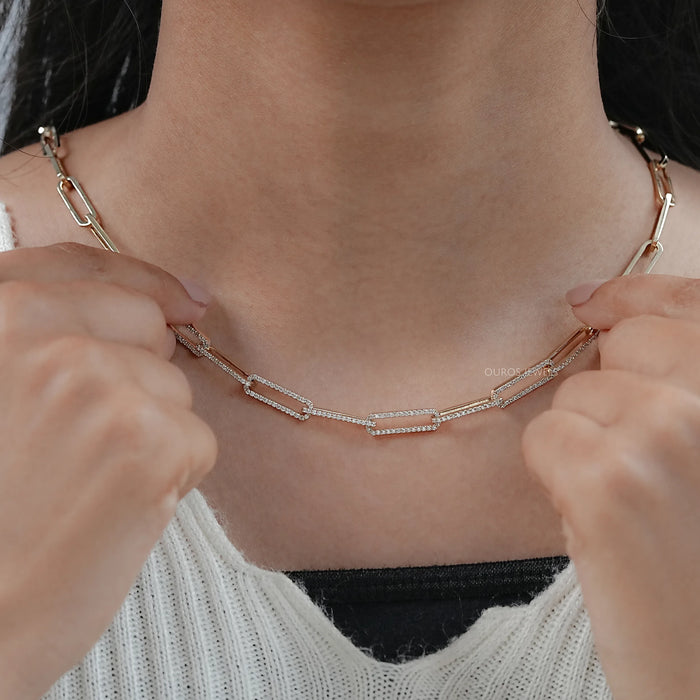 Round Lab Diamond Paperclip Link Necklace