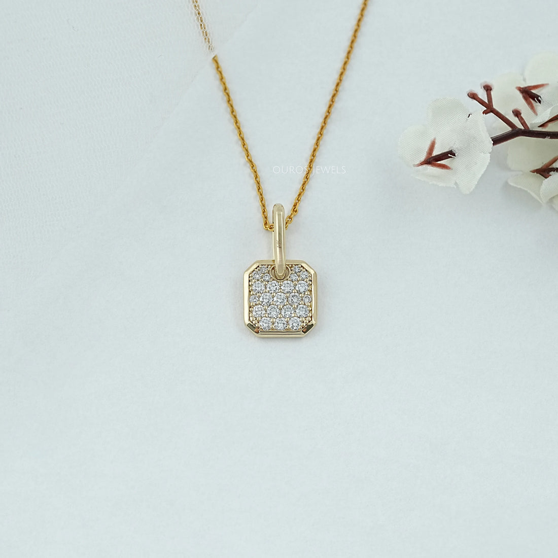 Octagon Shape Lab Diamond Pave Set Pendant Necklaces