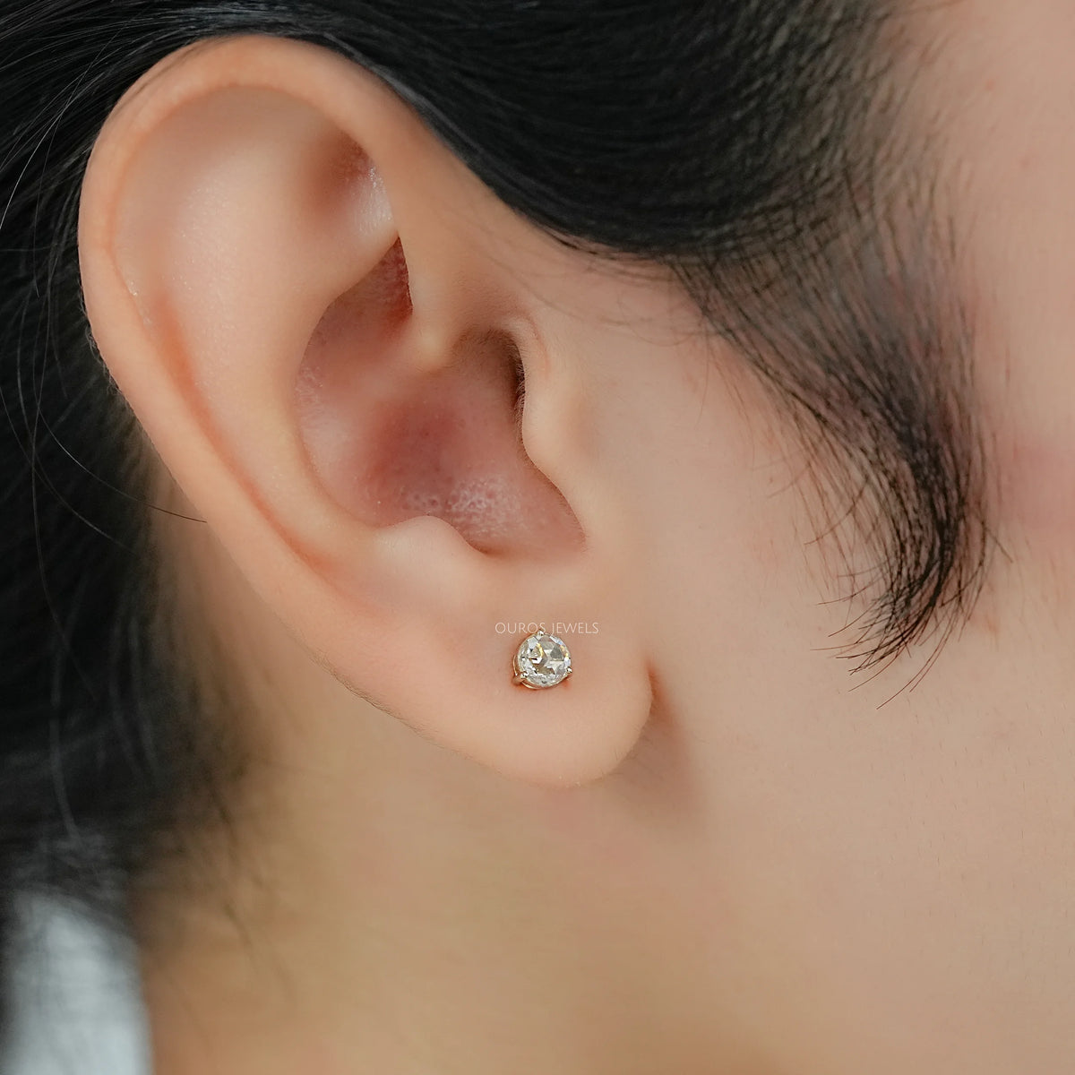 Rose Cut Round Lab Diamond Stud Earrings Earring