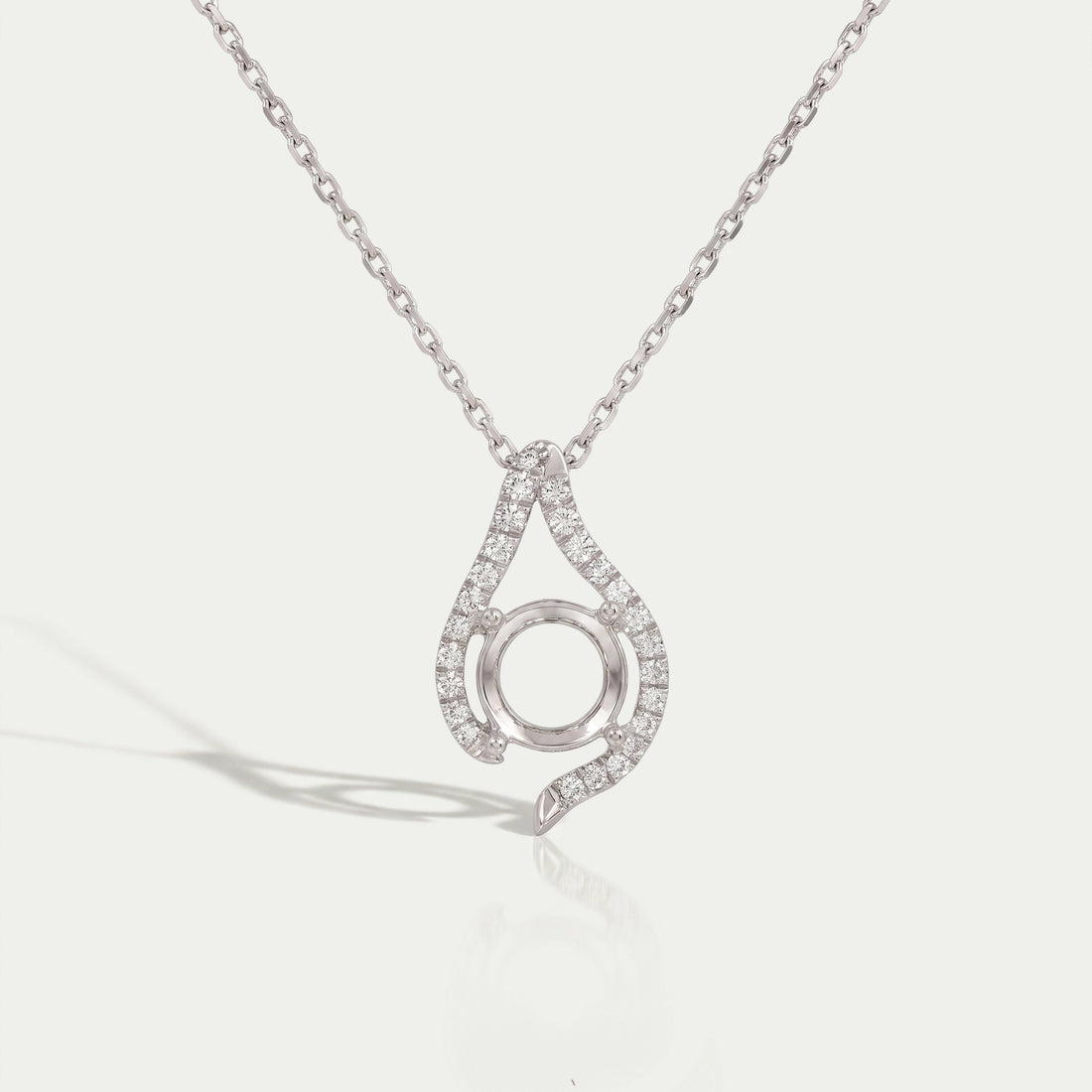 Round Cut Semi Mount Asymmetrical Pendant Necklaces