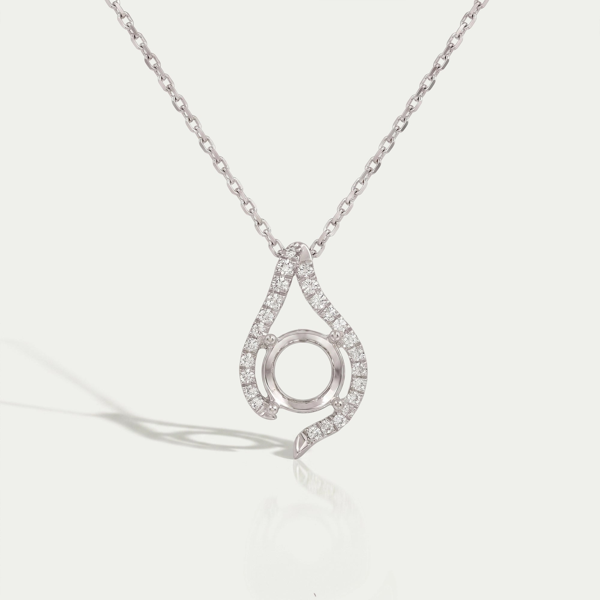 Round Cut Semi Mount Asymmetrical Pendant Necklaces