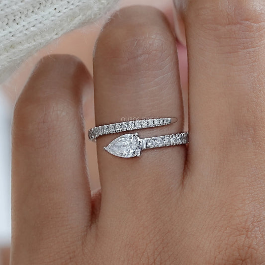 Pear Cut Lab Diamond Spiral Anniversary Ring Rings