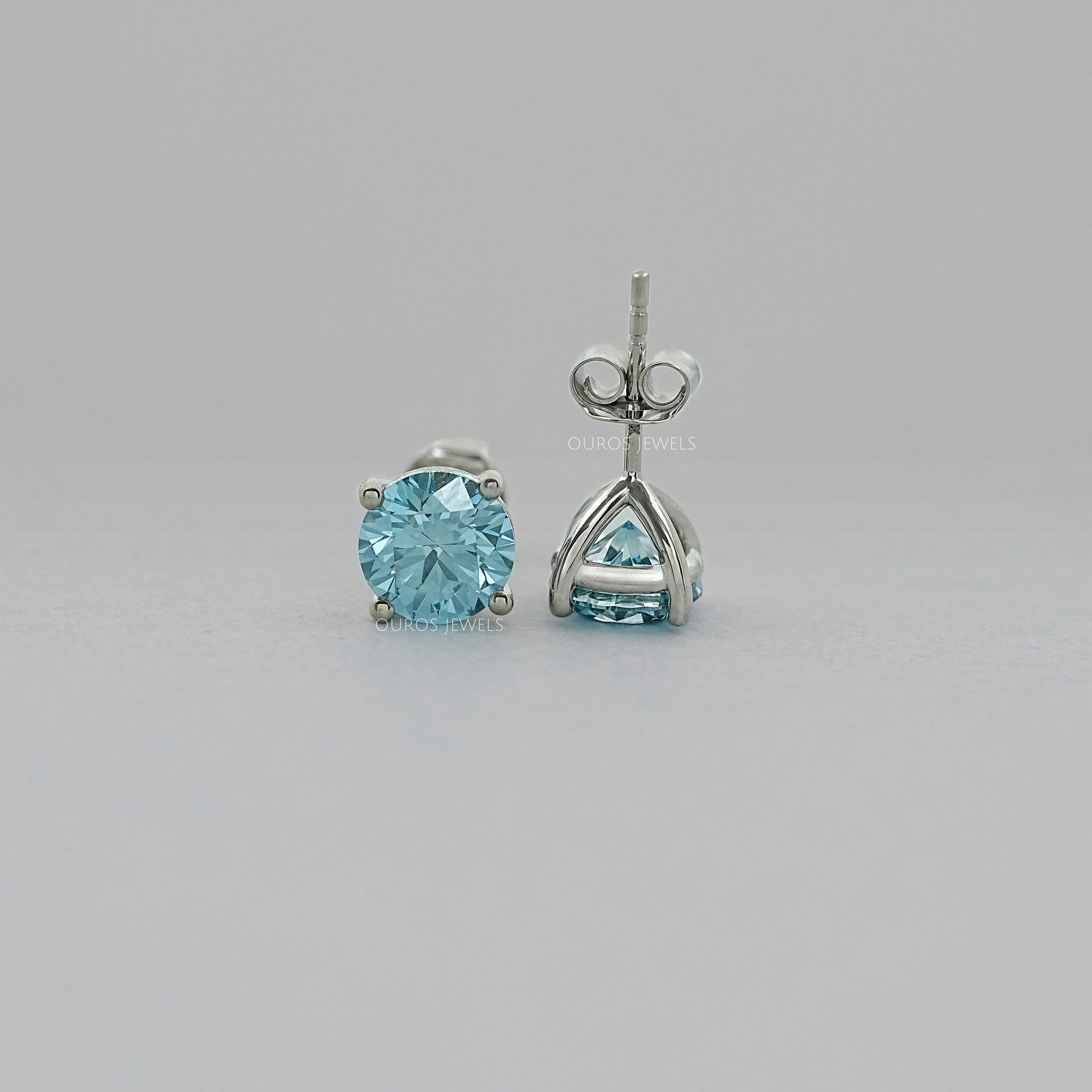 Pink And Blue Round Diamond Stud Earrings Earring