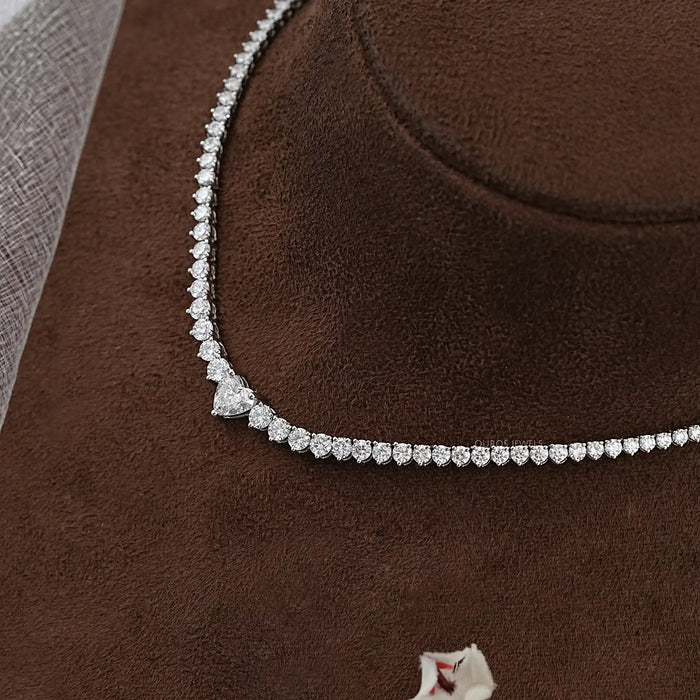 Heart And Round Cut Diamond Tennis Necklace