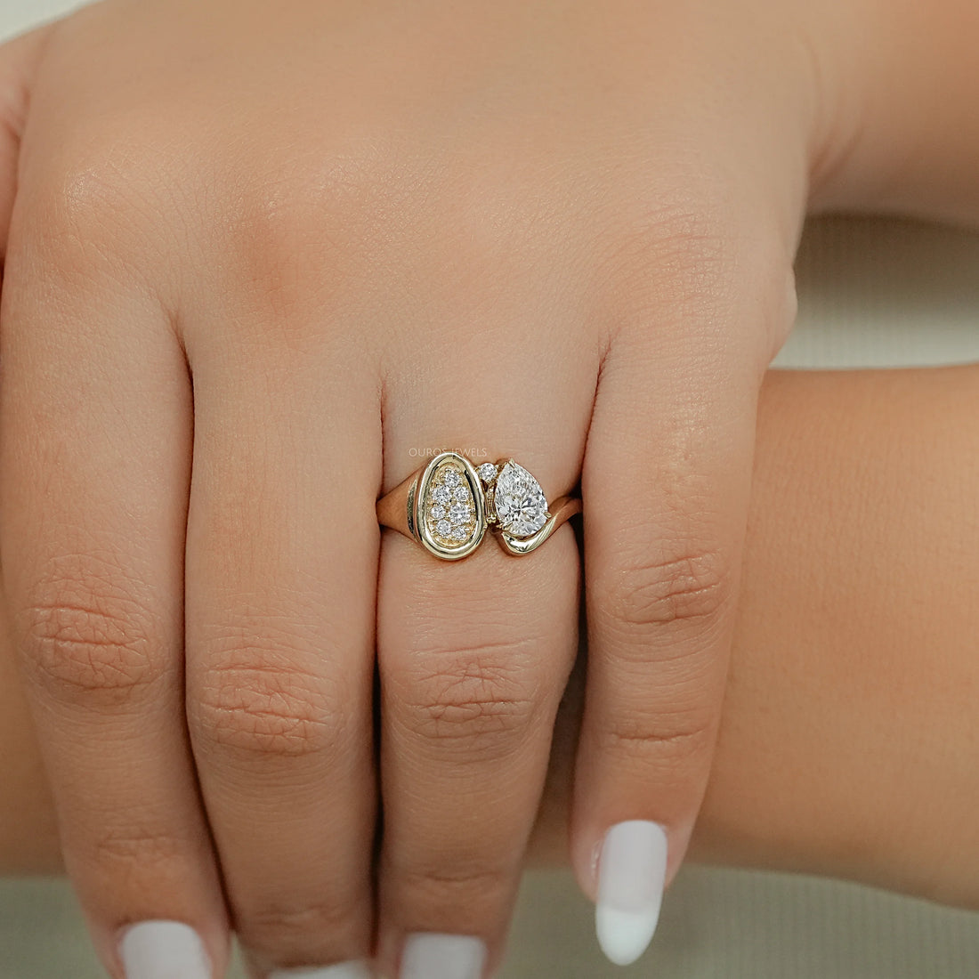 Pear And Pave Signet Set Bypass Ring Ring