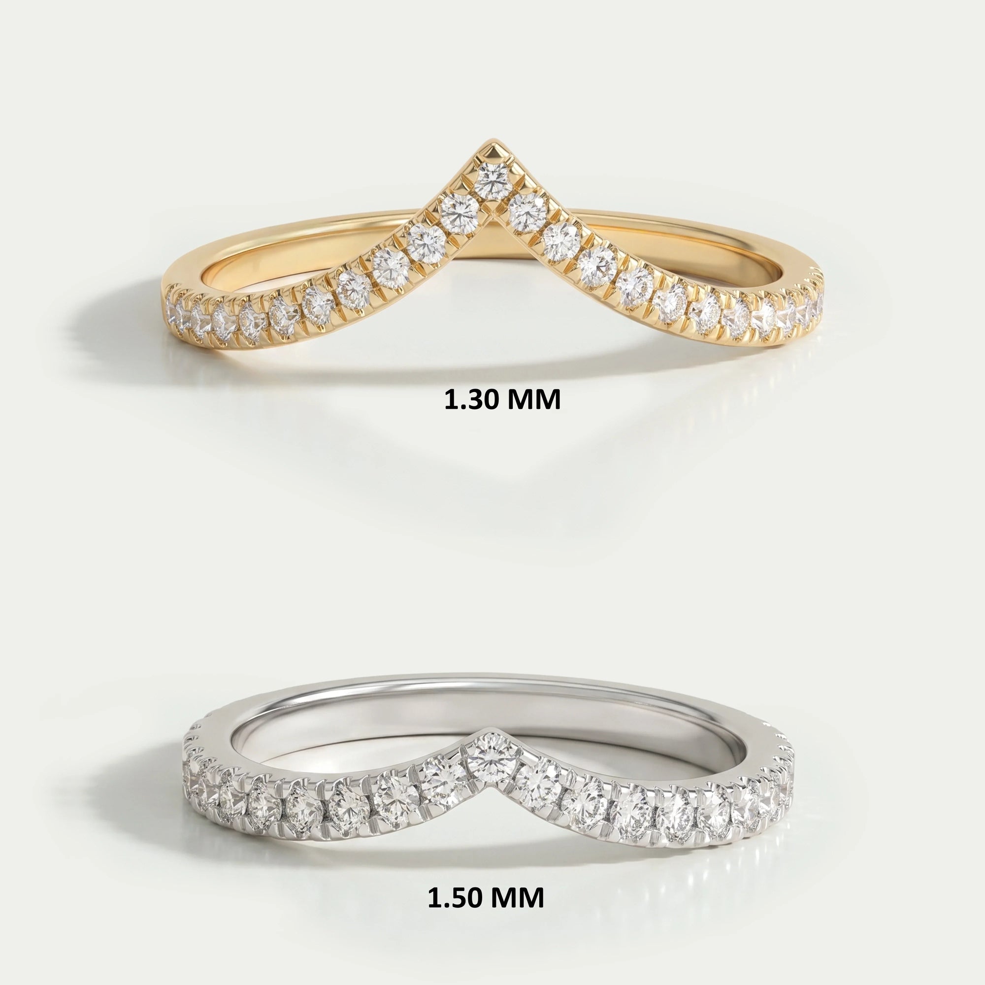 V Shape Curved Round Diamond Wedding Band Rings