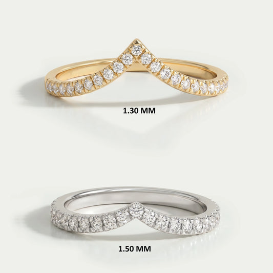 V Shape Curved Round Diamond Wedding Band Rings