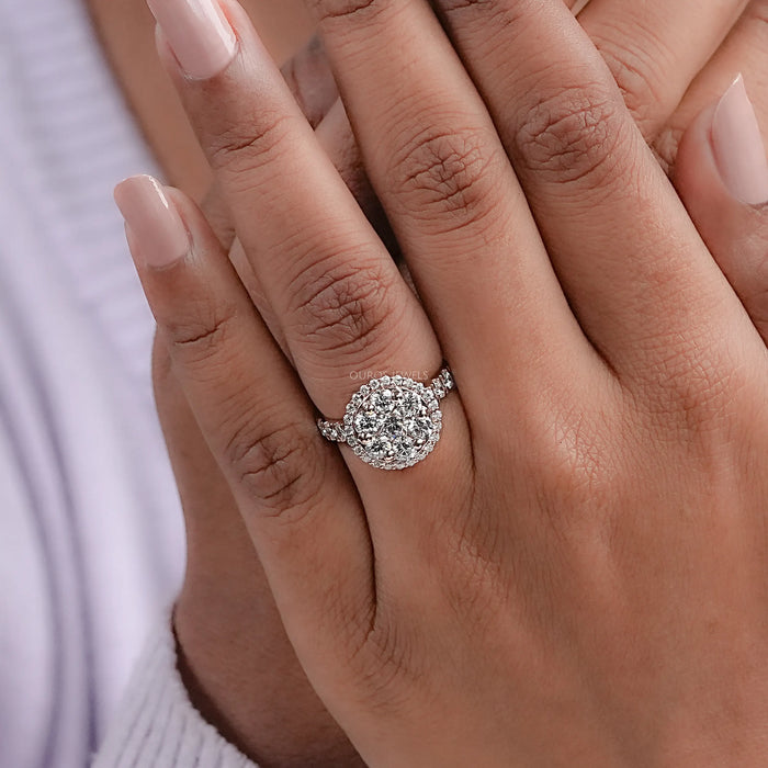 round diamond double halo ring rose gold