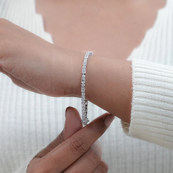 Emerald And Round Lab Diamond Tennis Bracelet