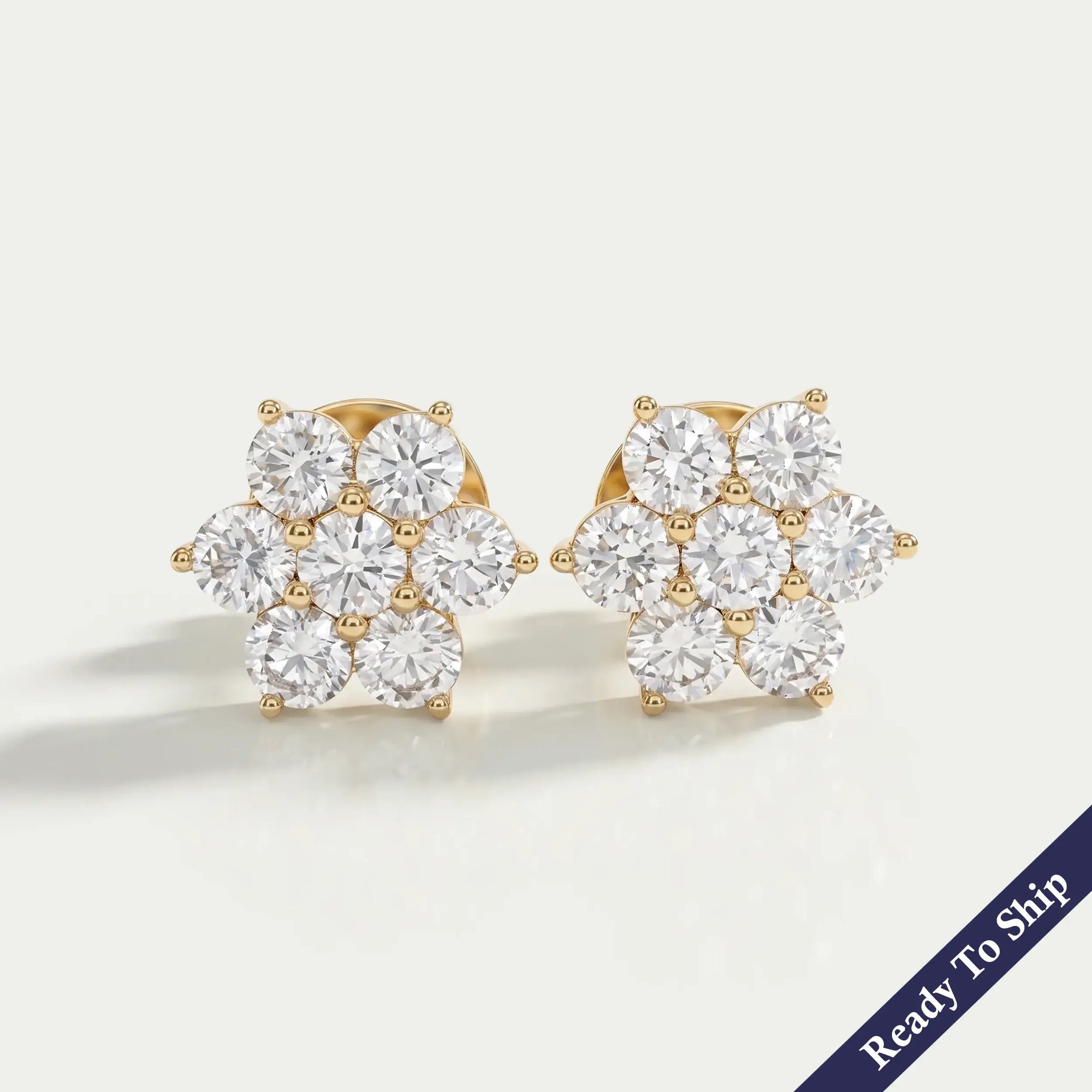 Round Cut Diamond Floral Stud Earring