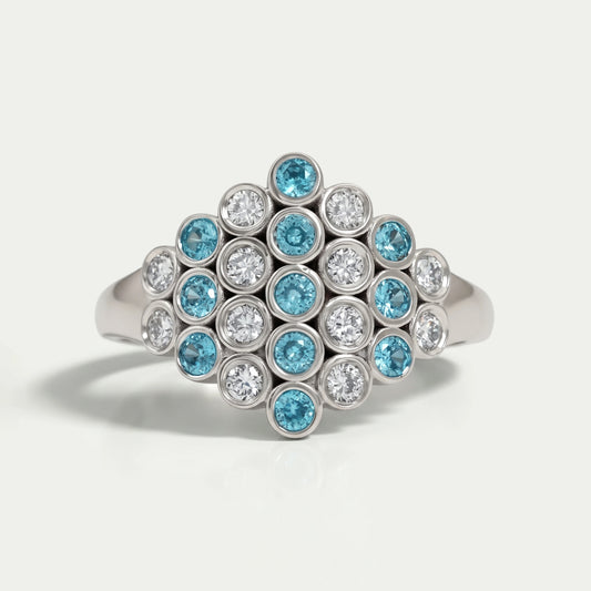 Round Cut Paraiba Lab Gemstone Bezel Set Wedding Ring Ring