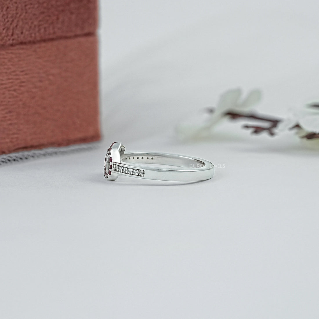Red Round Gemstone Cancer Ribbon Ring Ring