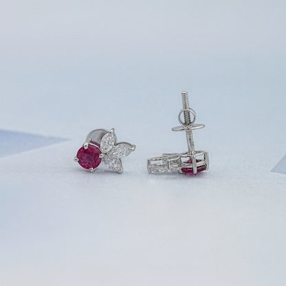 Ruby Round And Marquise Lab Diamond Stud Earrings Earrings