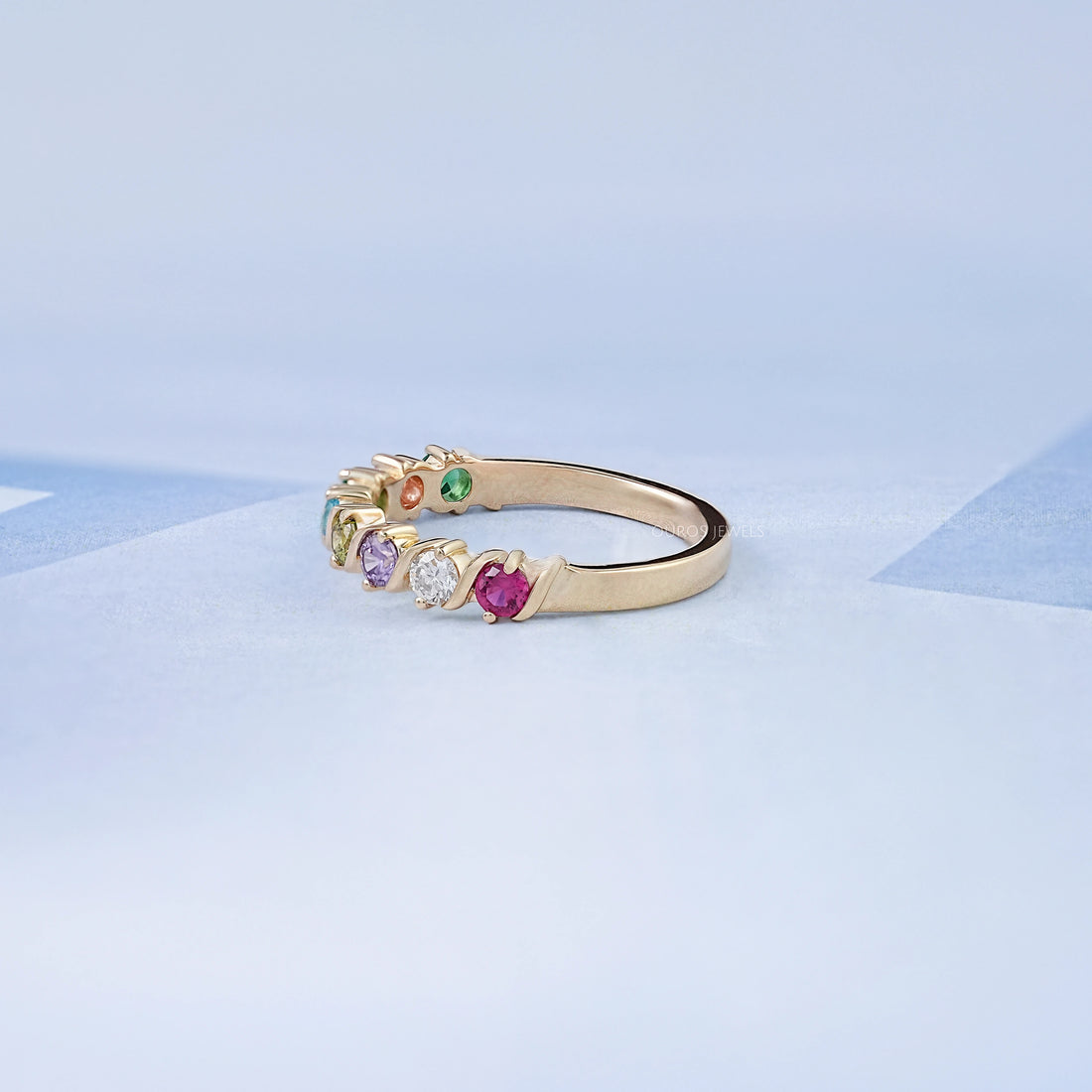 Multi Gemstone Half Eternity Wedding Band Ring