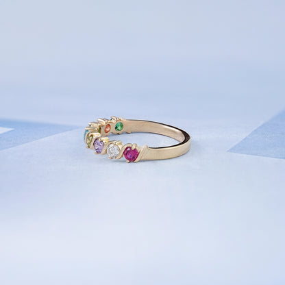 Multi Gemstone Half Eternity Wedding Band Ring