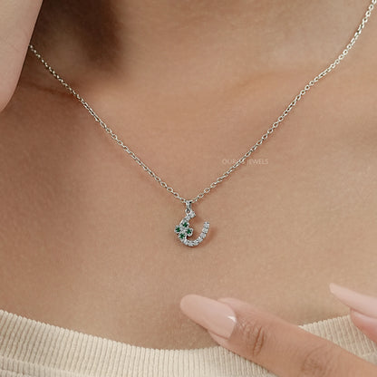 Round Green Gemstone Leaf Charm Pendant Necklaces