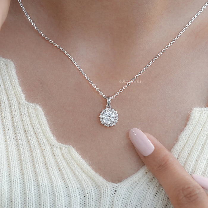 Round Lab Grown Diamond Halo Pendant