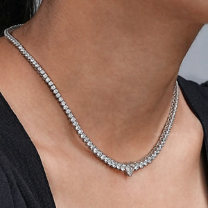 Heart And Round Cut Diamond Tennis Necklace