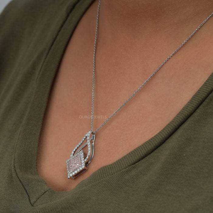 Fancy Pink Round Cluster Diamond Pendant