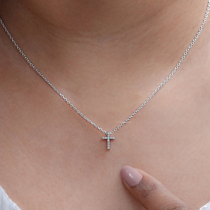 Round Cut Lab Grown Diamond Cross Pendant