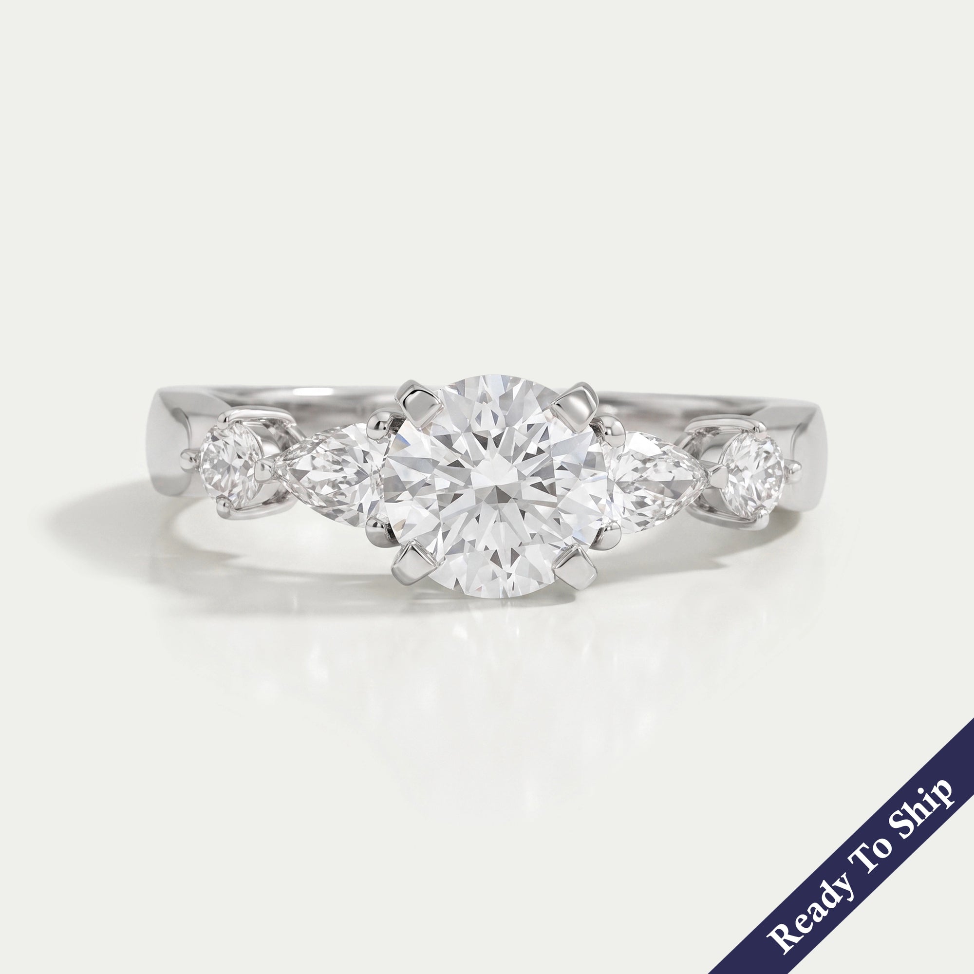 Round And Pear Diamond Five Stone Engagement Ring Rings