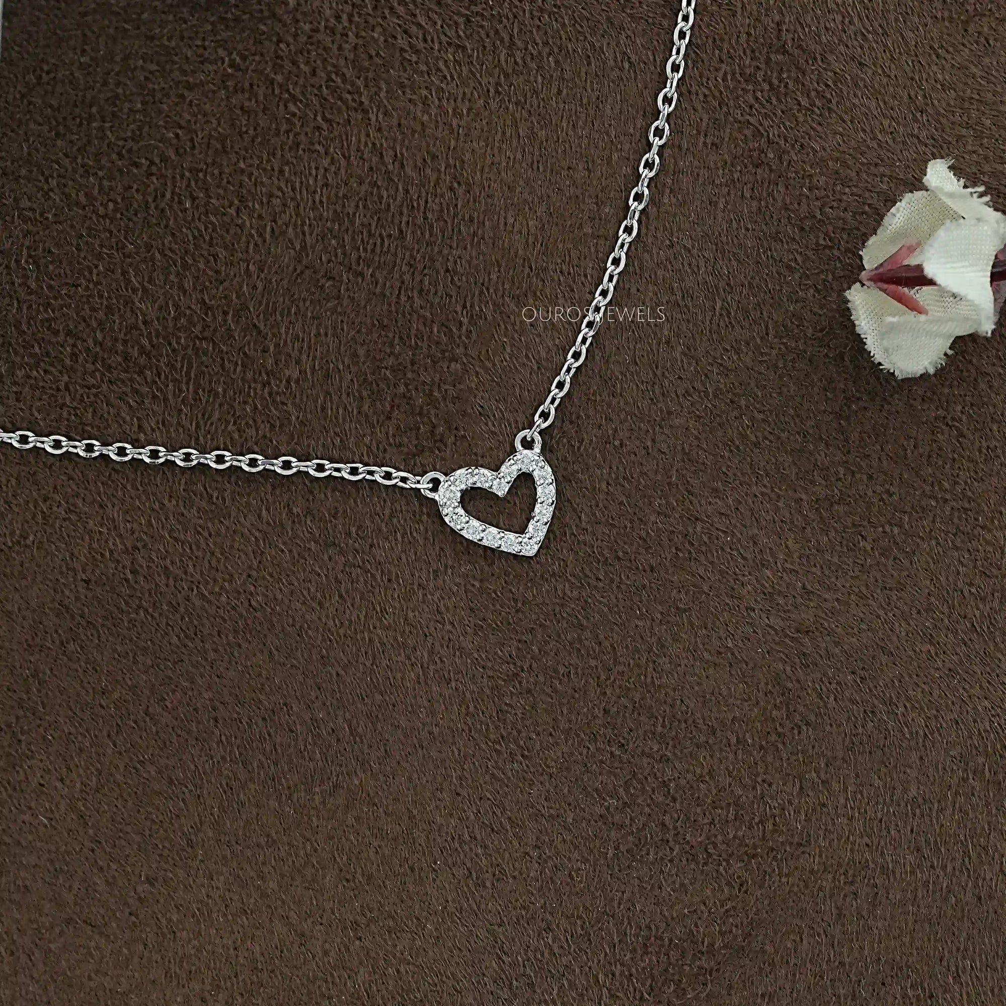 Open Heart Shape Lab Diamond Pendant Necklaces