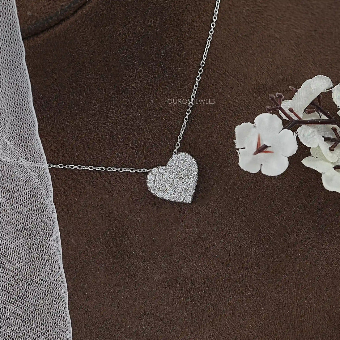 Heart Shape Round Diamond Pave Set Pendant Necklaces
