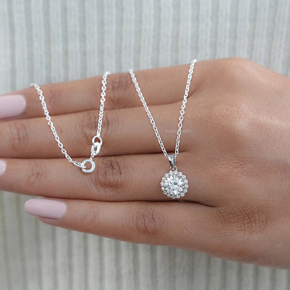 Round Lab Grown Diamond Halo Pendant Necklaces