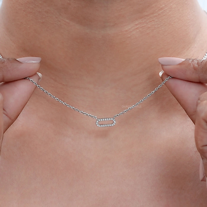 Open Rectangle Round Lab Diamond Link Pendant