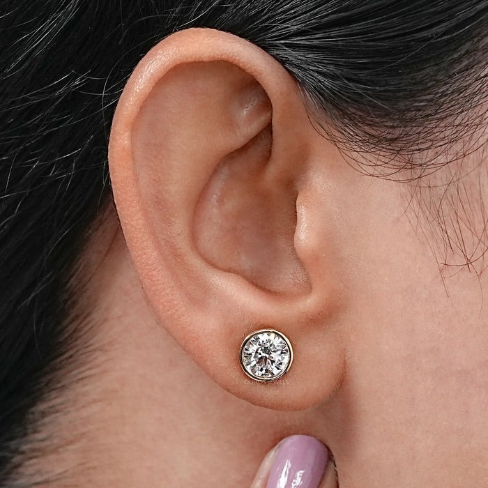 Round Cut Bezel Set Stud Earrings