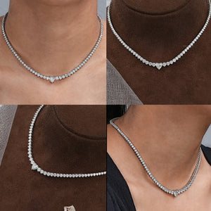 Heart And Round Cut Diamond Tennis Necklace