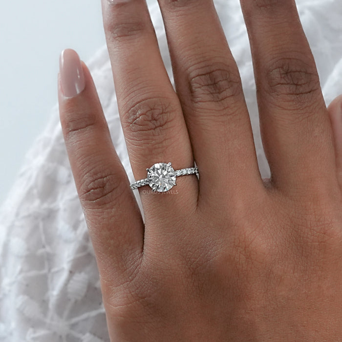 Round Lab Grown Solitaire Accent Engagement Ring