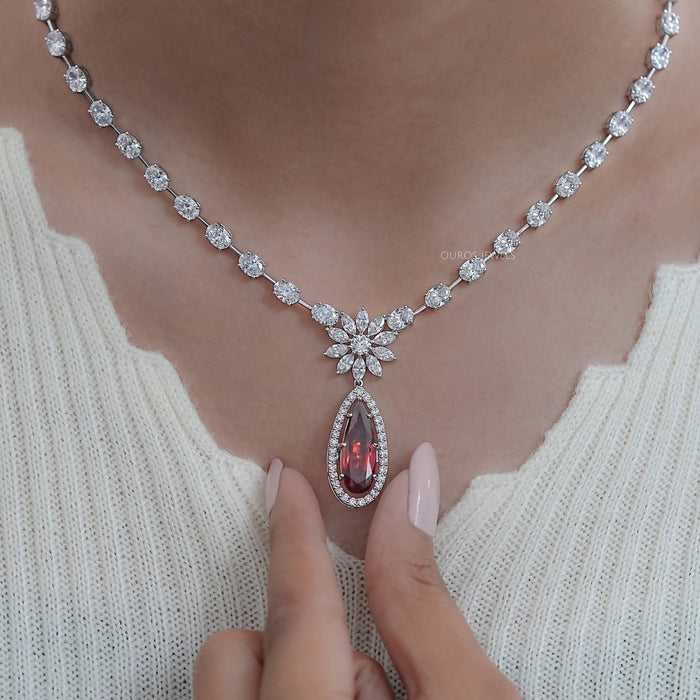Red Ruby Pear Gemstone Bridal Necklace