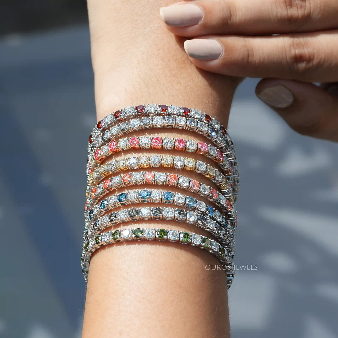3.80 MM Fancy Color Round Cut Diamond Tennis Bracelet Bracelet