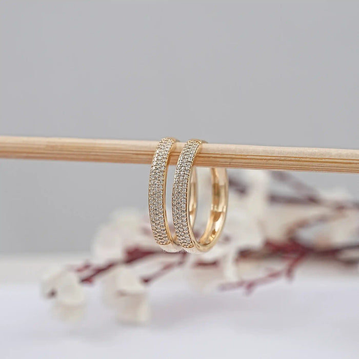  Round Diamond Hoop Earrings Yellow Gold 