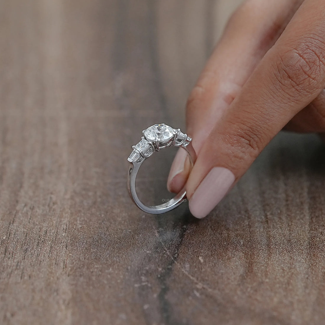 Round And Princess Diamond Seven Stone Engagement Ring Rings