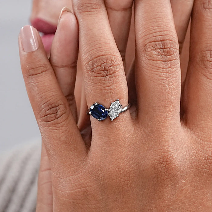 Sapphire Oval & Marquise Diamond Two Stone Toi Et Moi Ring