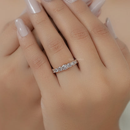 Rose Cut Round Diamond Half Eternity Wedding Band Ring