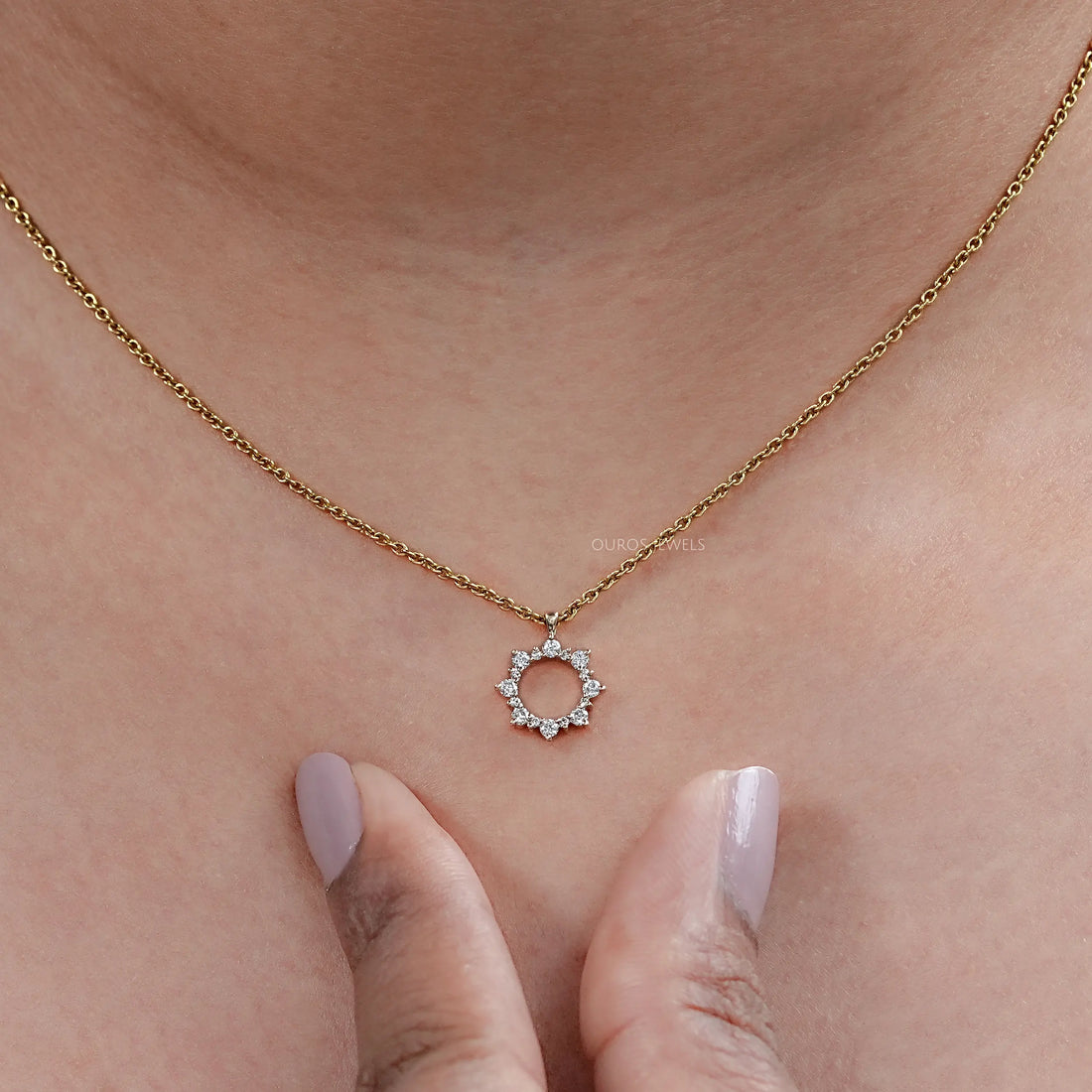Open Circle Round Diamond Pendant Necklaces