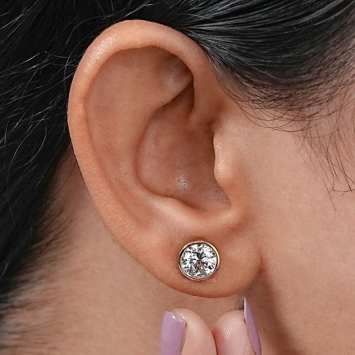 Round Cut Bezel Set Stud Earrings