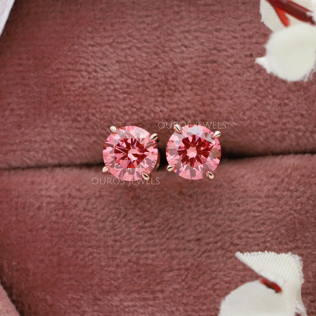Pink Round Diamond Stud Earrings Earring