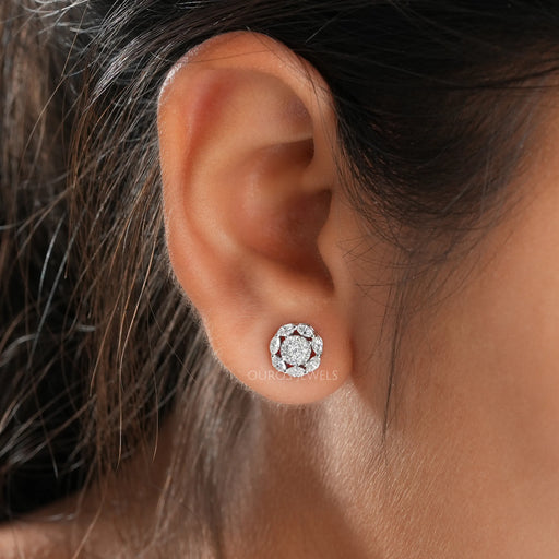 round cluster diamond halo earrings 