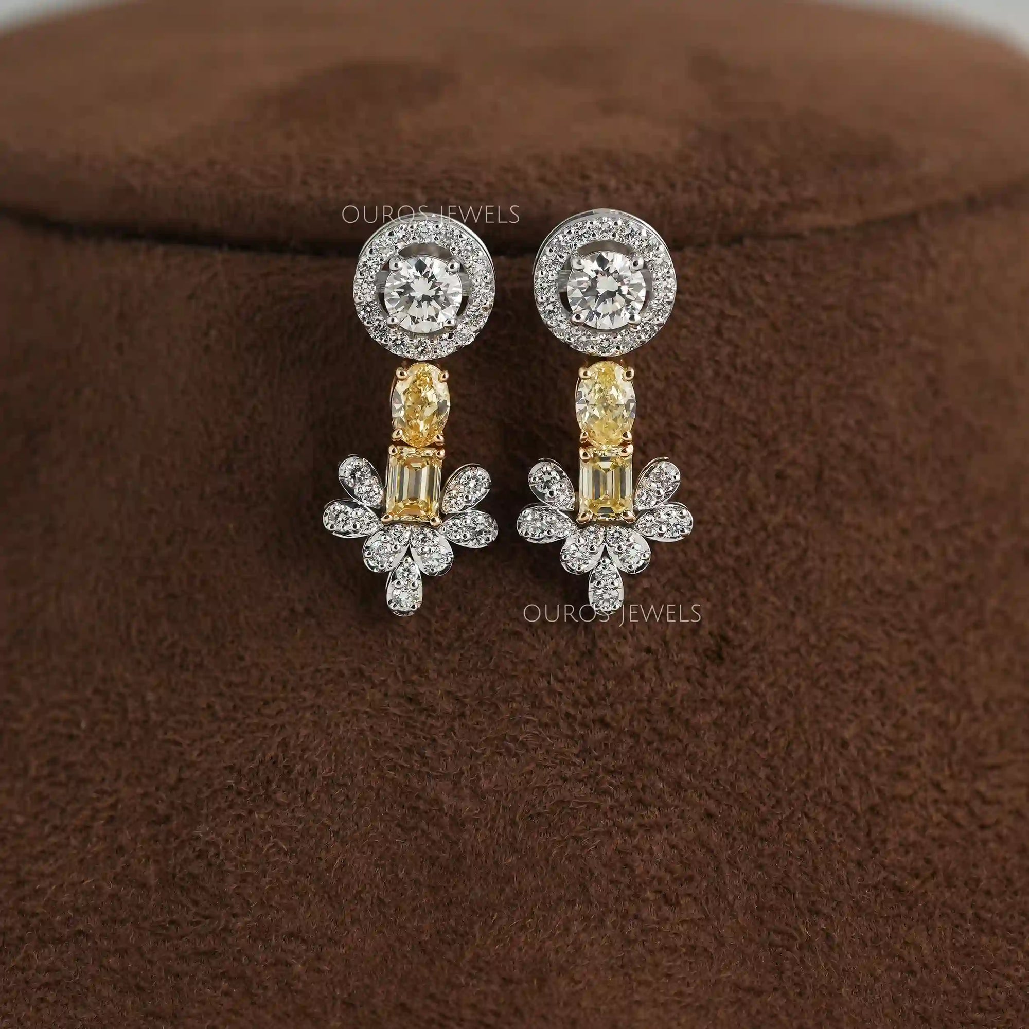 Yellow Multi Shape Lab Diamond Bridal Necklace Set Necklaces