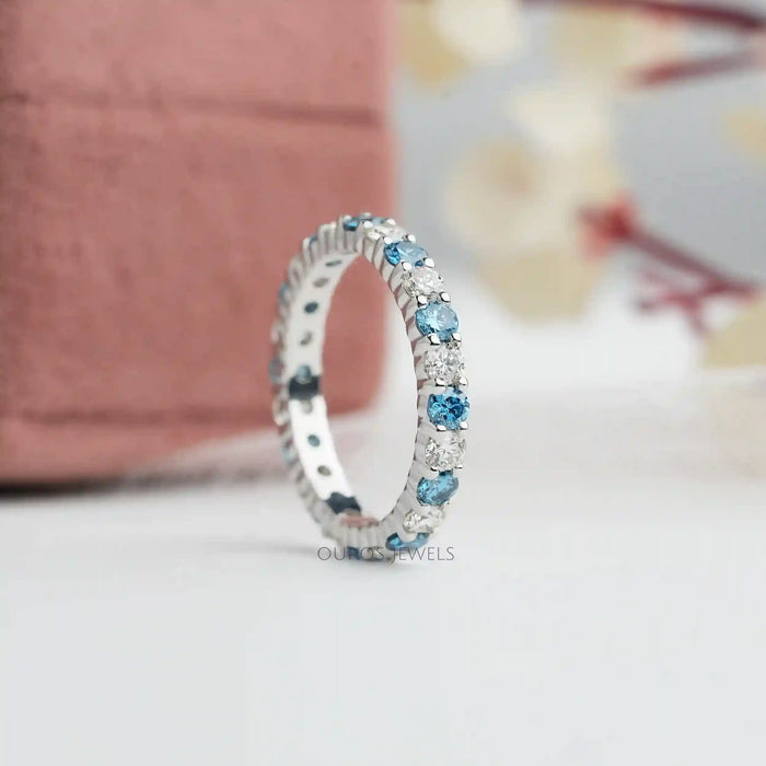 blue diamond wedding band 