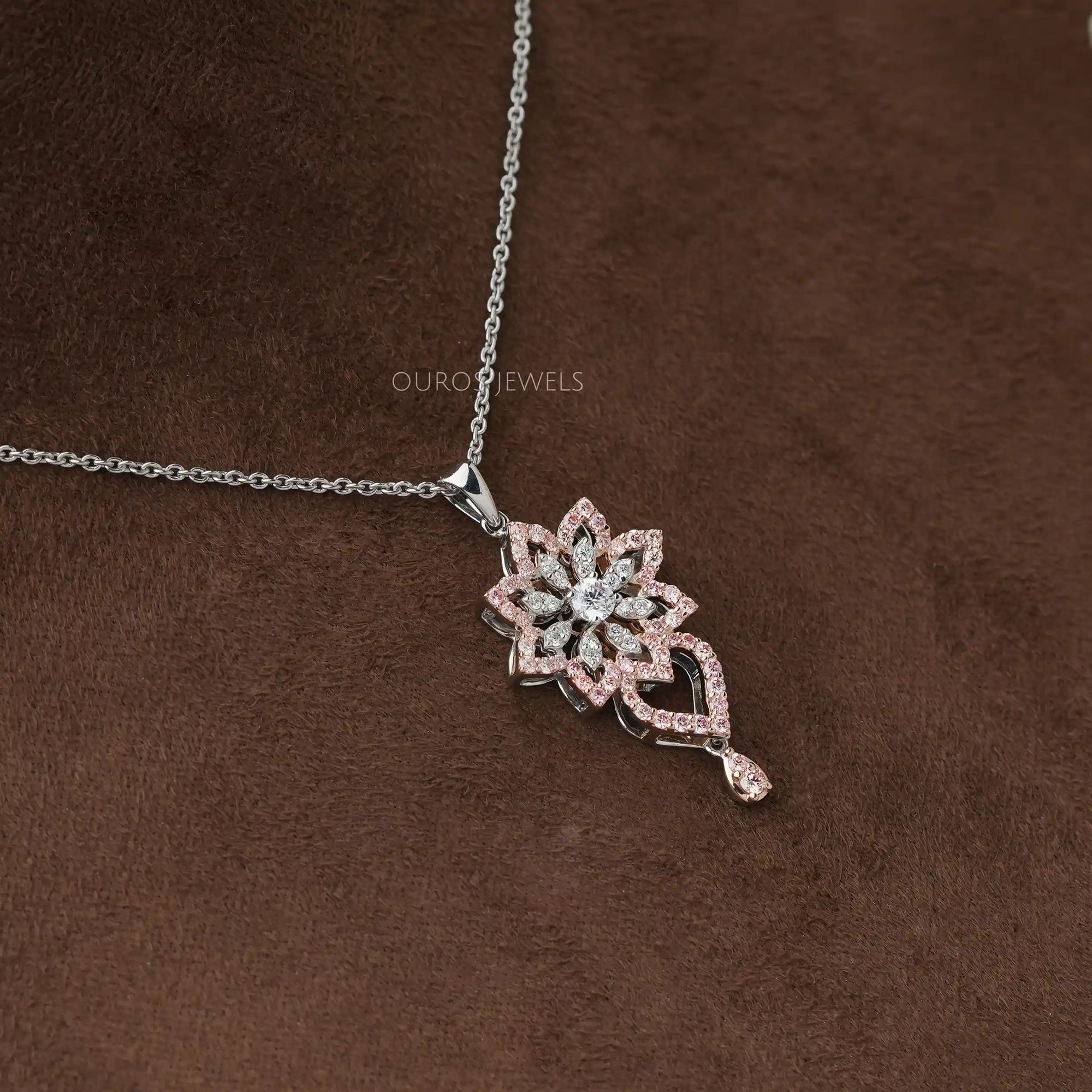 Round Cut Lab Grown Diamond Flower Pendant