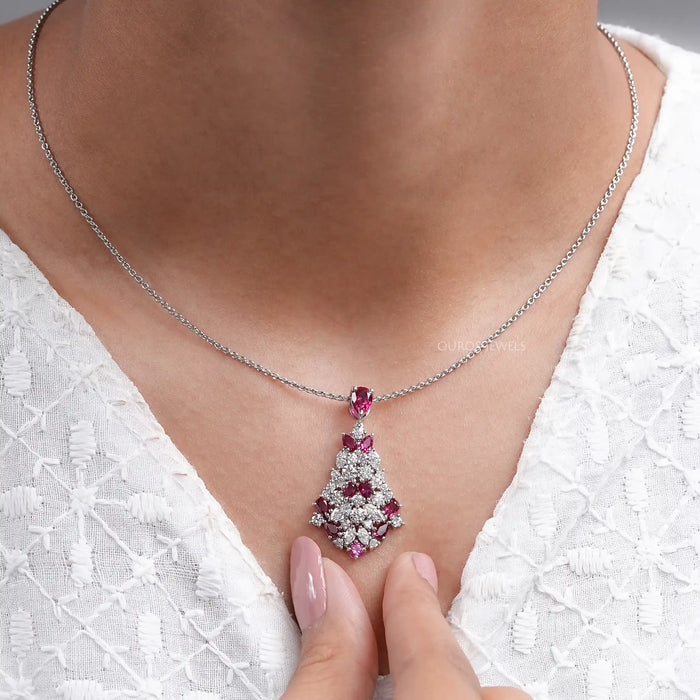 Cluster Diamond And Ruby Pendant