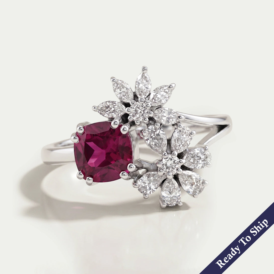 Ruby Cushion Gemstone Split Shank Engagement Ring