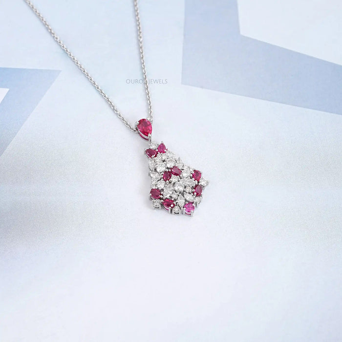Cluster Diamond And Ruby Pendant