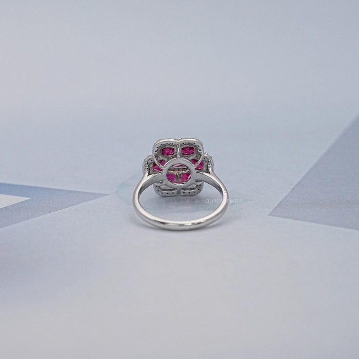 Cushion Halo Engagement Ring With Red Ruby 